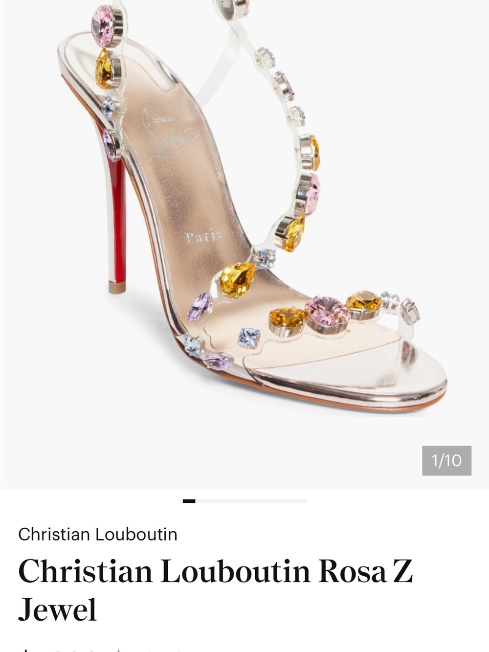 Christian Louboutin Jewel-Embellished Clear Sandal with Red Heel